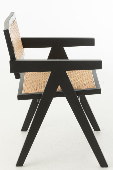 Stoel Rooster essenhout/rattan zwart-Eetkamerstoelen-J-Line