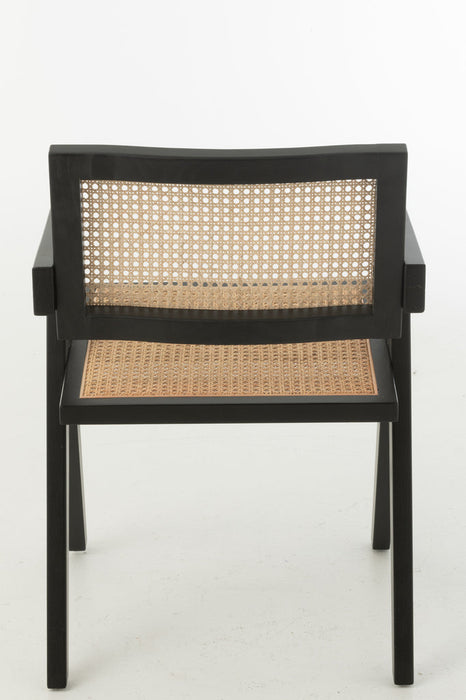 Stoel Rooster essenhout/rattan zwart-Eetkamerstoelen-J-Line