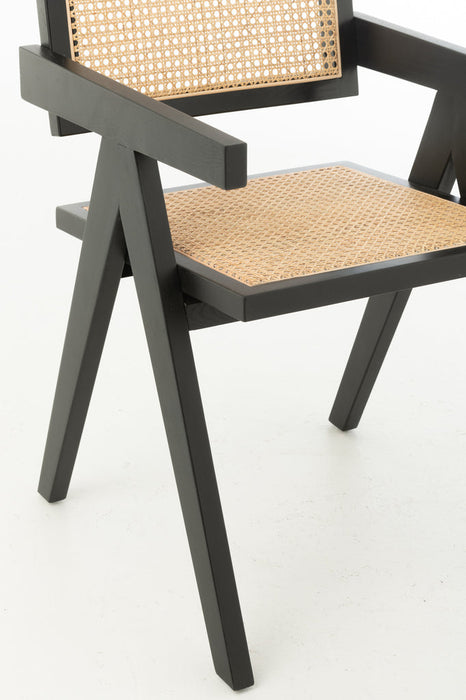 Stoel Rooster essenhout/rattan zwart-Eetkamerstoelen-J-Line