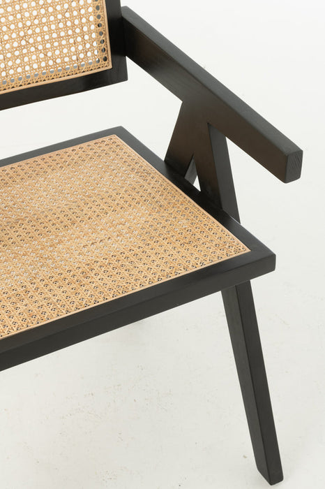Stoel Rooster essenhout/rattan zwart-Eetkamerstoelen-J-Line