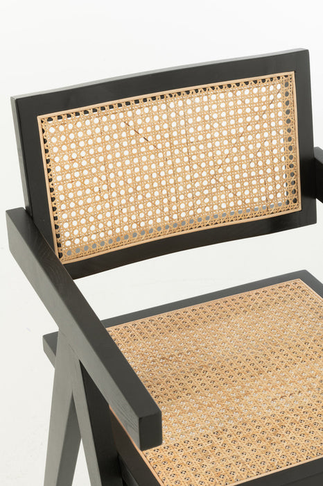 Stoel Rooster essenhout/rattan zwart-Eetkamerstoelen-J-Line