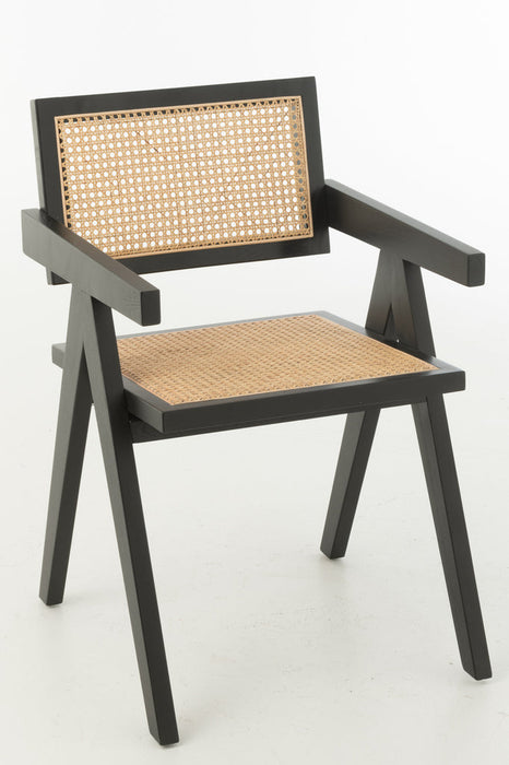 Stoel Rooster essenhout/rattan zwart-Eetkamerstoelen-J-Line