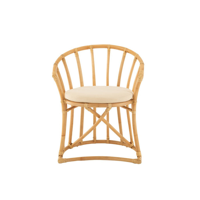 Stoel+kussen Rotan/textiel naturel/wit-Eetkamerstoelen-J-Line