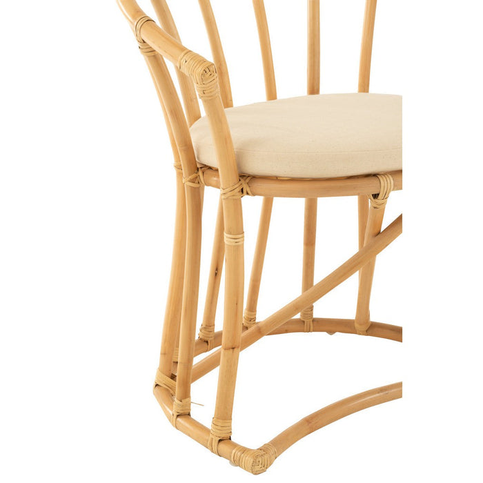 Stoel+kussen Rotan/textiel naturel/wit-Eetkamerstoelen-J-Line