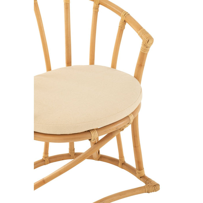 Stoel+kussen Rotan/textiel naturel/wit-Eetkamerstoelen-J-Line