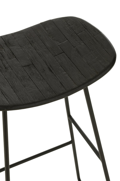 Stool Rectangular Recycle Teak Black Large-Barkrukken-J-Line