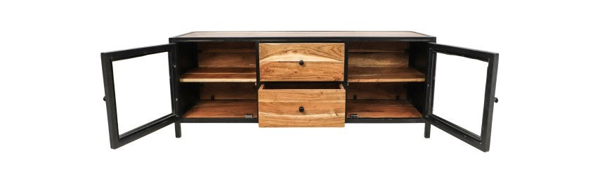 TV-Meubel Kingston - 140x40x90 - Naturel/zwart - Mango hout/metaal-TV-meubels-HSM Collection