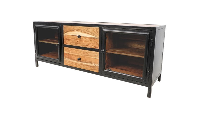 TV-Meubel Kingston - 140x40x90 - Naturel/zwart - Mango hout/metaal-TV-meubels-HSM Collection