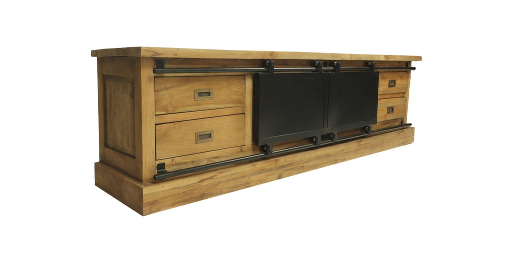 TV-Meubel zwartburn - 200x42x57 - Naturel/zwart - Teak/metaal-TV-meubels-HSM Collection