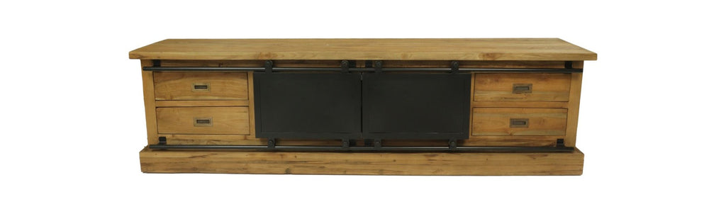 TV-Meubel zwartburn - 200x42x57 - Naturel/zwart - Teak/metaal-TV-meubels-HSM Collection