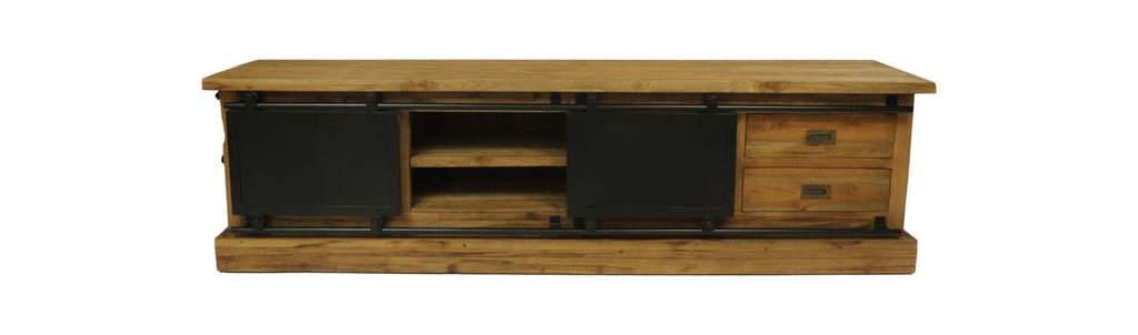 TV-Meubel zwartburn - 200x42x57 - Naturel/zwart - Teak/metaal-TV-meubels-HSM Collection