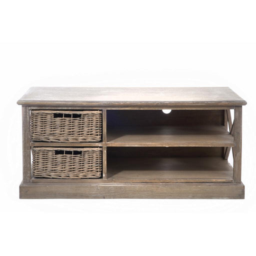 TV-meubel Met 2 Manden Paulowniahout Naturel 120 cm-Opbergdozen en manden-J-Line
