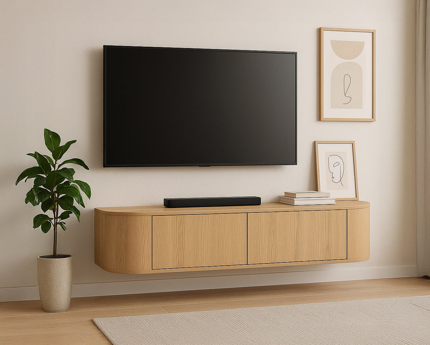 TV-meubel Novero Zwevend Eikenhout fineer Naturel hout 140x35x33 cm-TV-meubels-Livingfurn