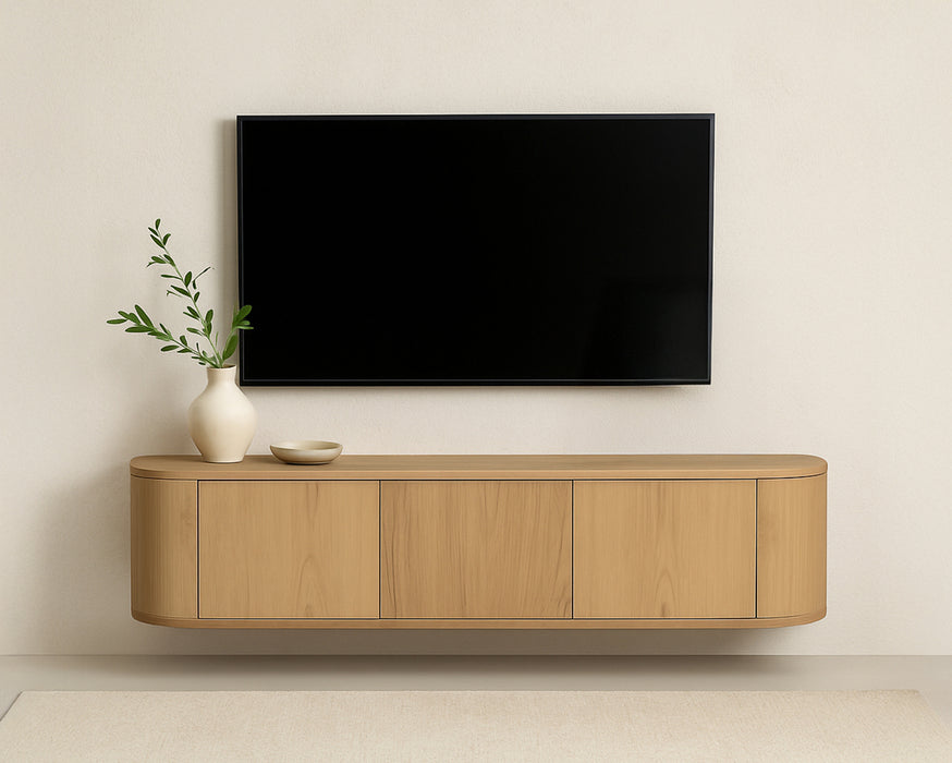 TV-meubel Novero Zwevend Eikenhout fineer Naturel hout 180x35 cm-TV-meubels-Livingfurn