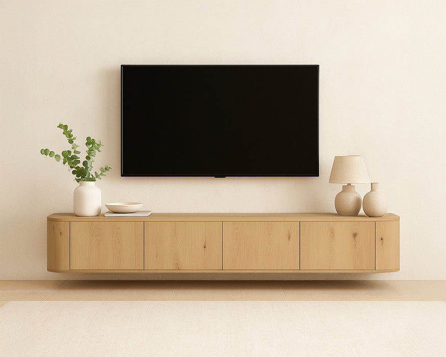 TV-meubel Novero Zwevend Eikenhout fineer Naturel hout 220x35 cm-TV-meubels-Livingfurn