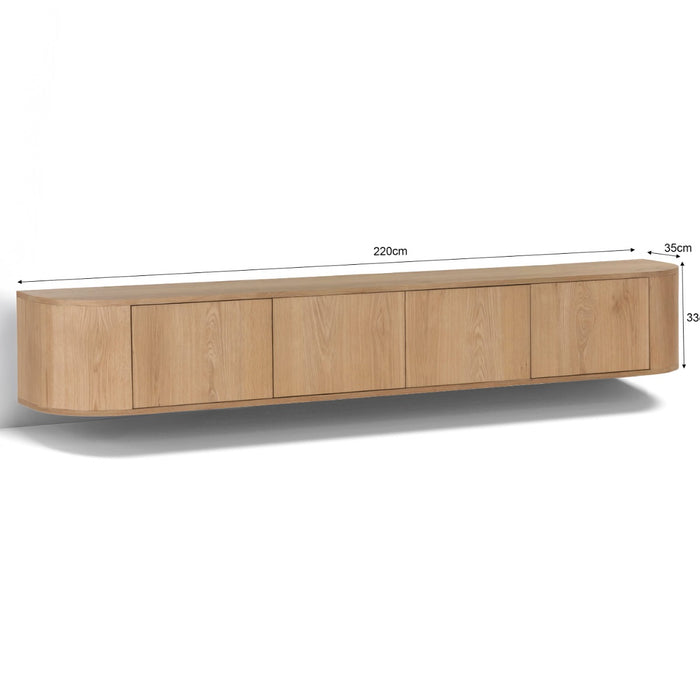 TV-meubel Novero Zwevend Eikenhout fineer Naturel hout 220x35 cm-TV-meubels-Livingfurn