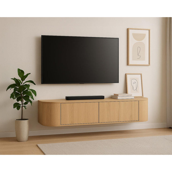 TV-meubel Novero Zwevend Naturel hout 140x35x33 cm-TV-meubels-Livingfurn