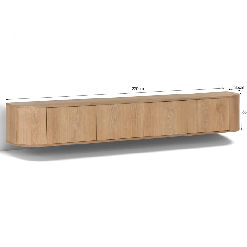 TV-meubel Novero Zwevend Naturel hout 220x35x33 cm-TV-meubels-Livingfurn