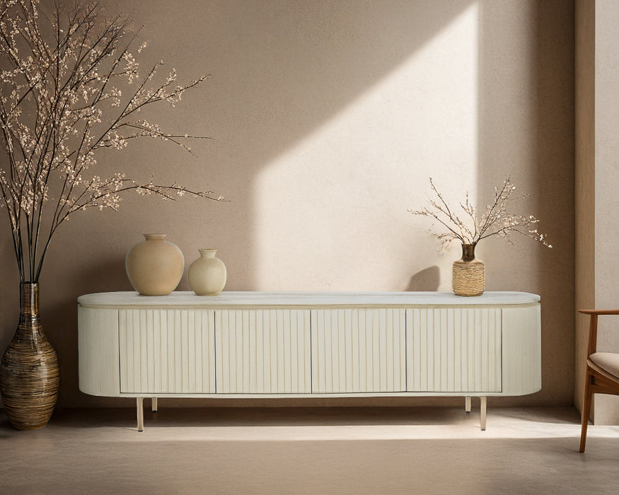 TV-meubel Patou Mangohout Beige 210x43 cm-TV-meubels-Livingfurn