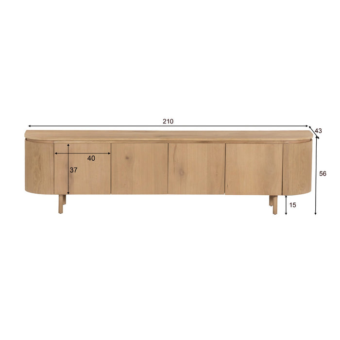 TV-meubel Tobago Eikenhout fineer Naturel hout 210x43 cm-TV-meubels-Livingfurn