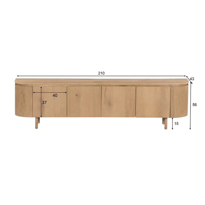 TV-meubel Tobago Eikenhout fineer Naturel hout 210x43x56 cm-TV-meubels-Livingfurn