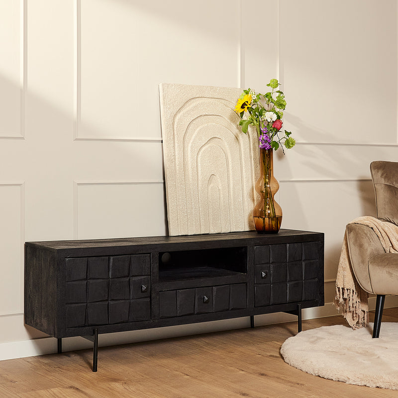 TV-meubel Tv meubel Brandy Zwart 150 cm 150x40x55 cm-TV-meubels-Starfurn