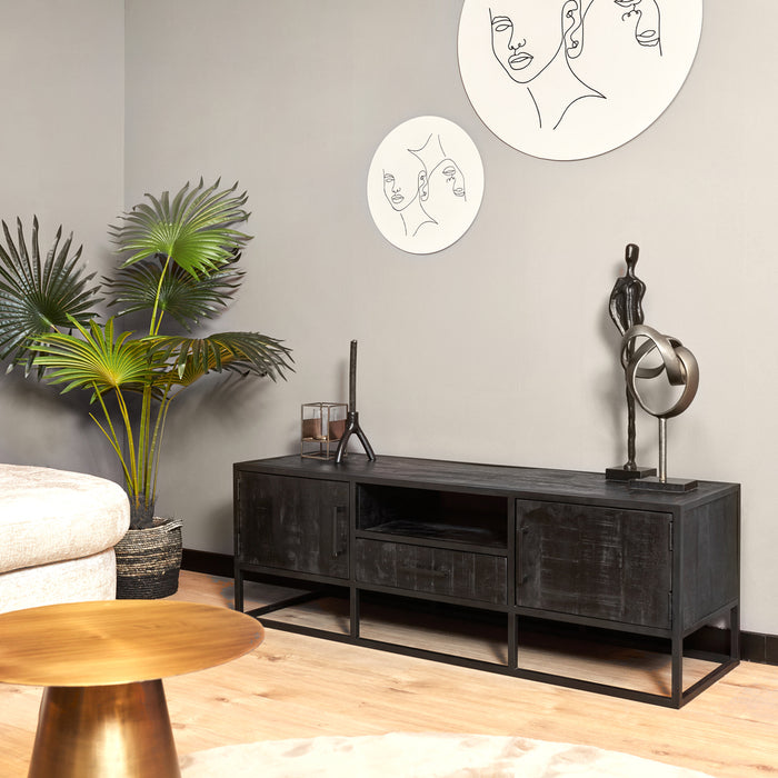 TV-meubel Tv meubel Denver Zwart 145 cm Mangohout en staal-TV-meubels-Starfurn