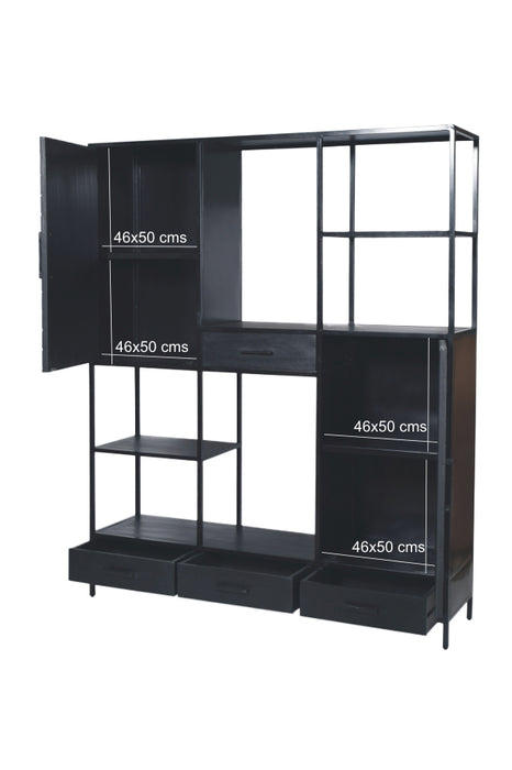 TV-meubel York Mangohout Zwart 160x40x200 cm-TV-meubels-Livingfurn