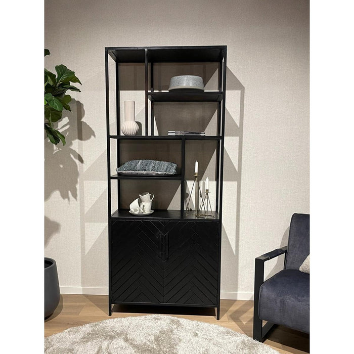 TV-meubel York Mangohout Zwart 90x40x210 cm-Opbergkasten-Livingfurn