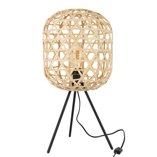 Tafel Lamp Tripod Rond Bamboe Metaal Natuurlijk | Zwart-Tafellampen-J-Line