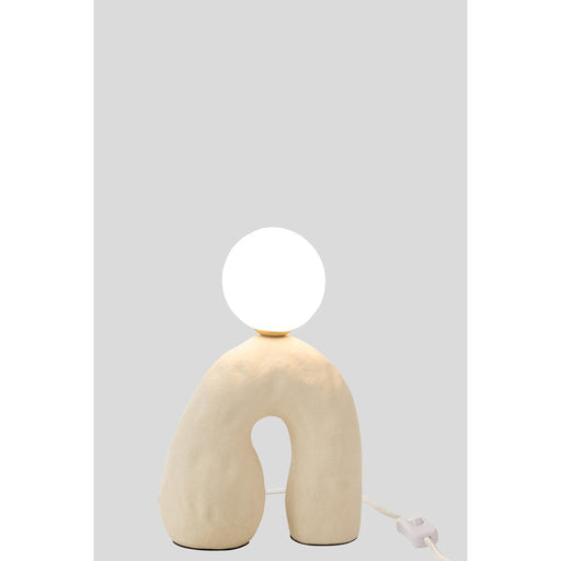 Tafel Lamp boog glas globe aardewerk beige-Tafellampen-J-Line