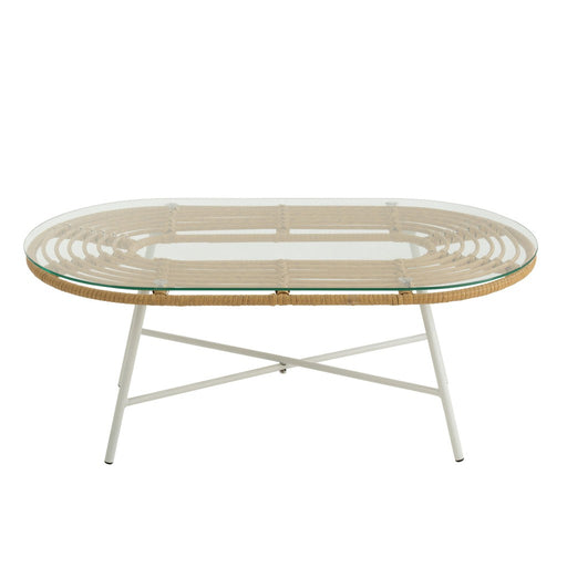 Tafel Low Oval Outdoors Met | Glass Natuurlijk | Wit-Salontafels-J-Line