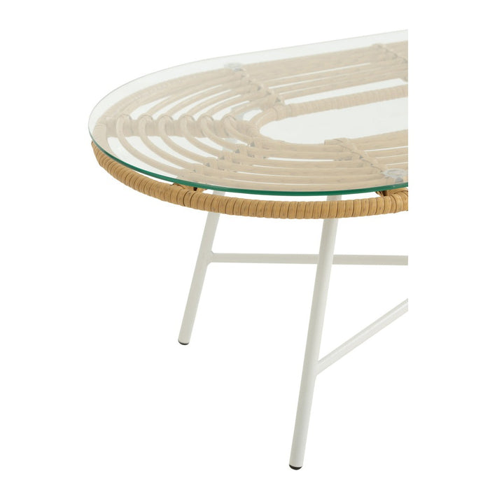 Tafel Low Oval Outdoors Met | Glass Natuurlijk | Wit-Salontafels-J-Line