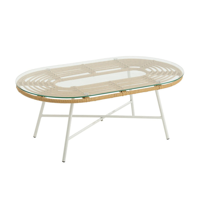 Tafel Low Oval Outdoors Met | Glass Natuurlijk | Wit-Salontafels-J-Line