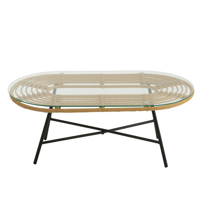 Tafel Low Oval Outdoors Met | Glass Natuurlijk | Zwart-Salontafels-J-Line