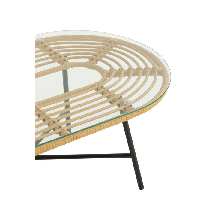 Tafel Low Oval Outdoors Met | Glass Natuurlijk | Zwart-Salontafels-J-Line