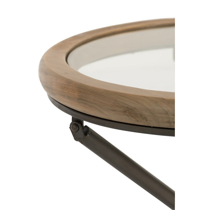 Tafel Rond hout/glas bruin small-Salontafels-J-Line