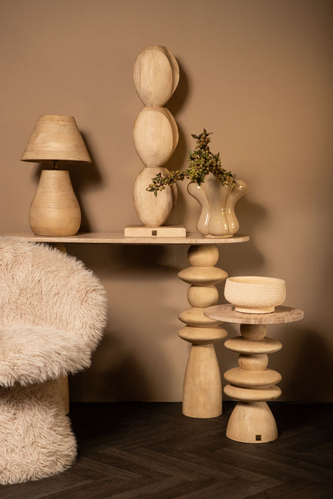 Table Lamps Peake Natural Mango Wood Round Table Lamp Low