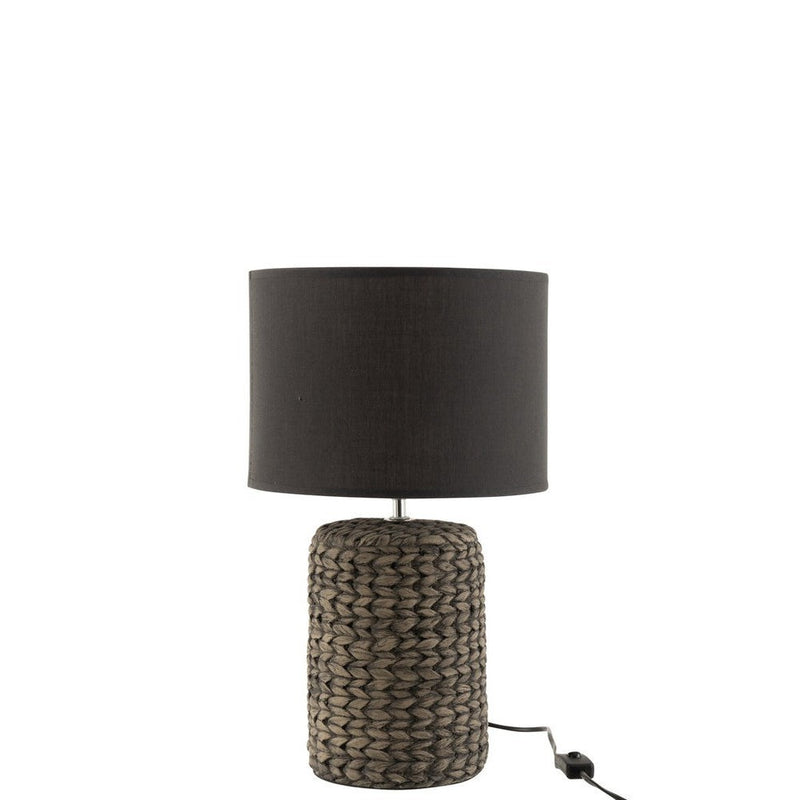 Tafellamp Voet Kap Linnen, Cement Grijs/Greige 28x28x46 cm-Tafellampen-J-Line