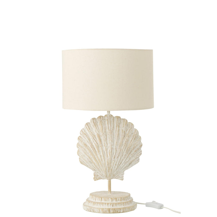 Tafellamp Zeeschelp Polyresin Stof, Polyresin, Metaal Wit-Tafellampen-J-Line
