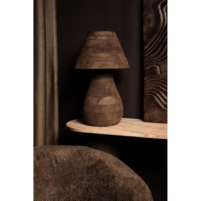 Tafellampen Peake Bruin Mangohout Rond Tafellamp Low-Tafellampen-PTMD