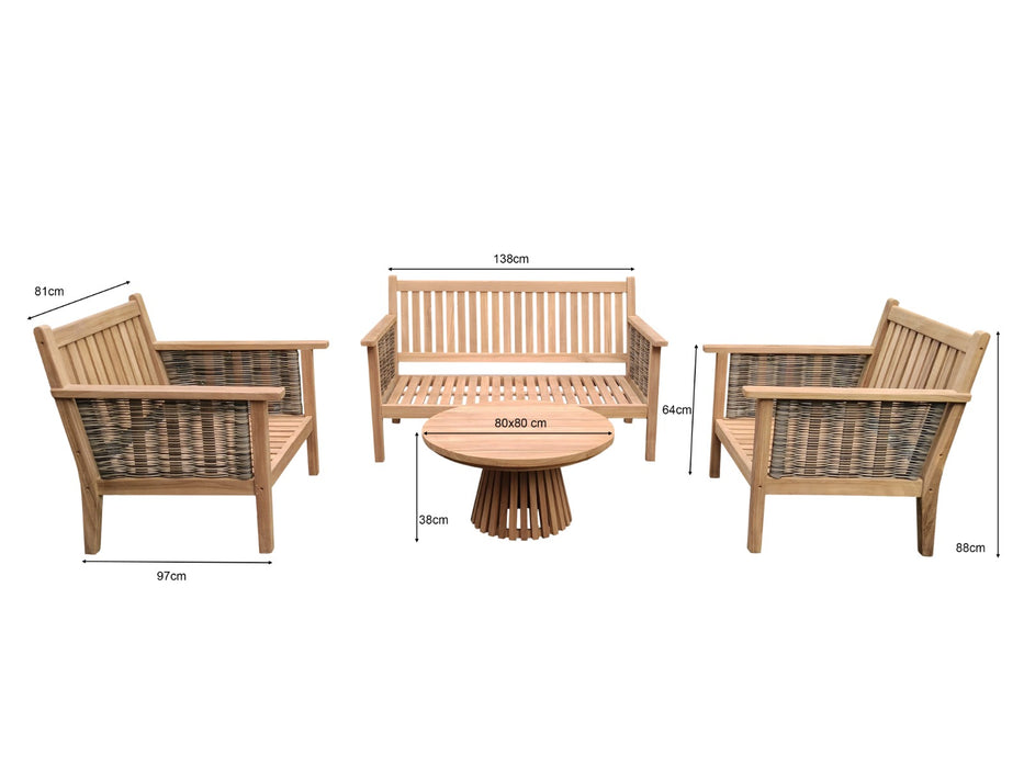 Tuinmeubel Malaga Tuinset Teakhout Naturel hout 138x97 cm-Tuinmeubels-Livingfurn