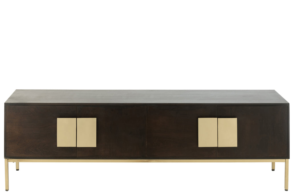 Tv Kast 2 deuren mangohout/ijzer bruin/goud-TV-meubels-J-Line