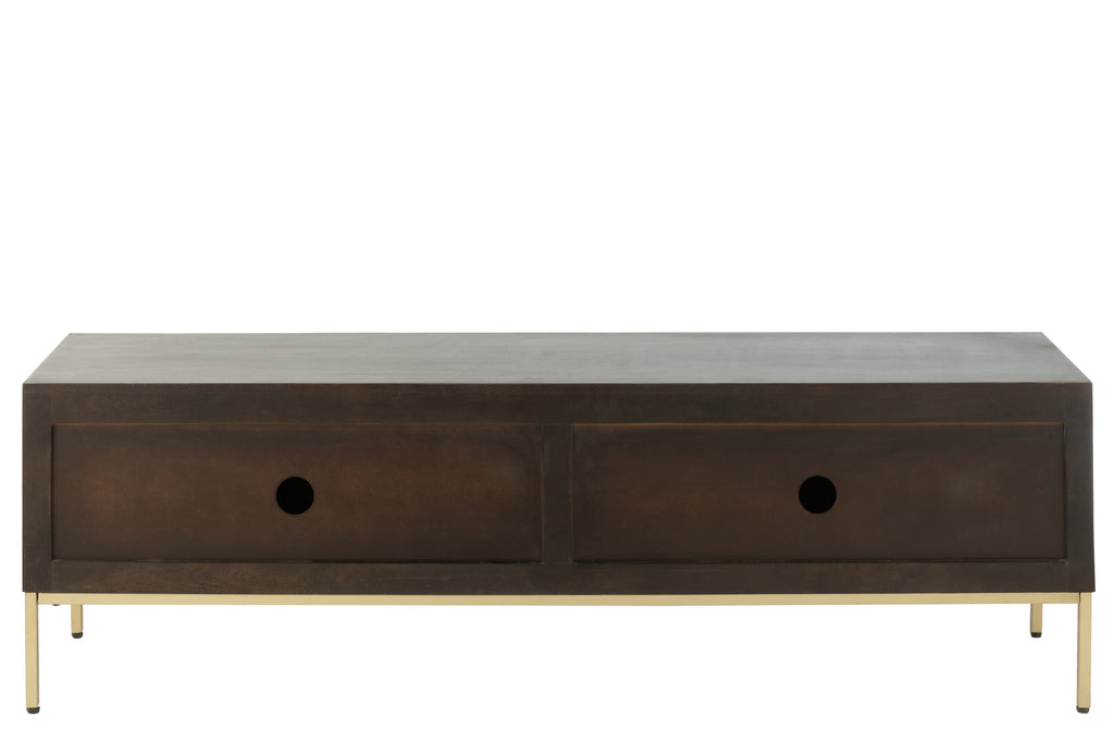 Tv Kast 2 deuren mangohout/ijzer bruin/goud-TV-meubels-J-Line