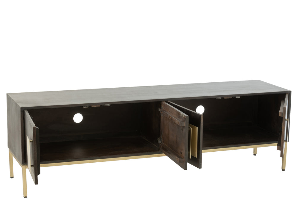 Tv Kast 2 deuren mangohout/ijzer bruin/goud-TV-meubels-J-Line