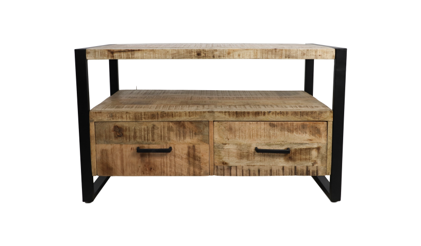 Tv Meubel Havana 2 La-100x45x60-Naturel/Zwart-Mango/Metaal-TV-meubels-HSM Collection