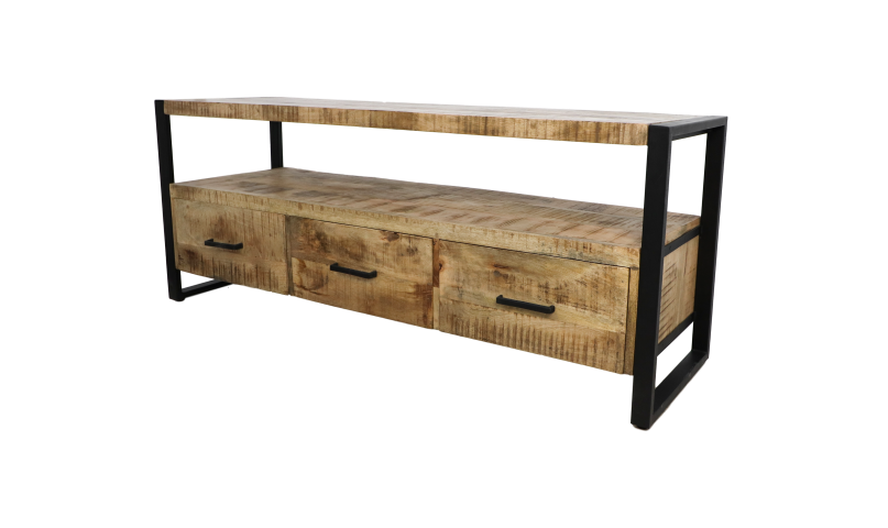 Tv Meubel Havana 3 La-150x45x60-Naturel/Zwart-Mango/Metaal-TV-meubels-HSM Collection