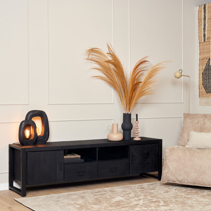 Tv meubel Boaz Black 200 cm | Twee deuren en twee lades-TV-meubels-Starfurn