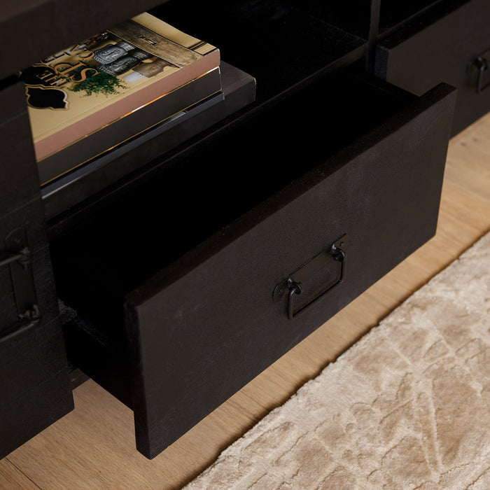 Tv meubel Boaz Black 200 cm | Twee deuren en twee lades-TV-meubels-Starfurn