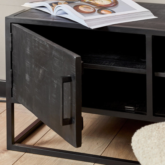 Tv meubel Denver Black 100 cm | Mangohout en staal-TV-meubels-Starfurn